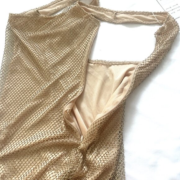 NWT Rhinestone Net Glitter Sparkly Party Club Rave Bling Low Back Maxi Dress - Picture 15 of 17